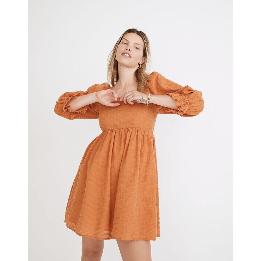 Madewell Women's Size 6 Orange Puff Sleeve Waisted‎ Mini Dress NE741